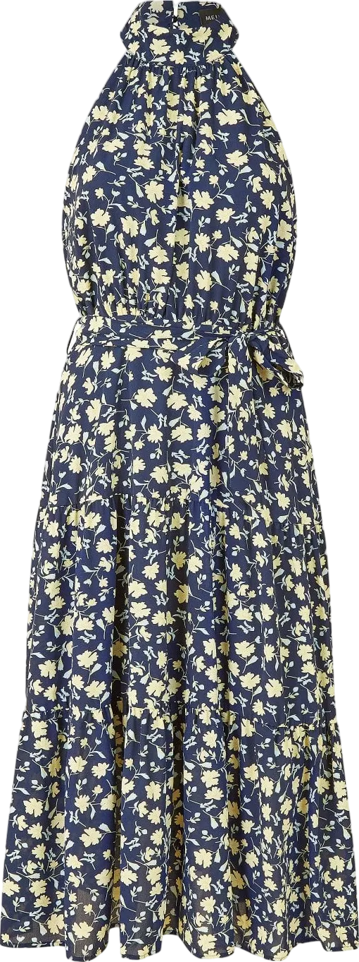 Mela London Navy Blue Halter Neck Floral Midi Dress UK 12