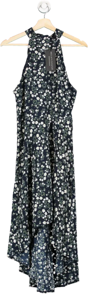 Mela London Navy Blue Halter Neck Floral Midi Dress UK 12