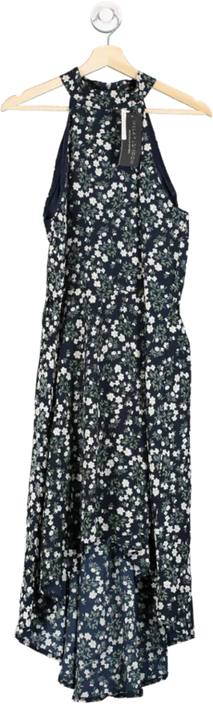 Mela London Navy Blue Halter Neck Floral Midi Dress UK 12