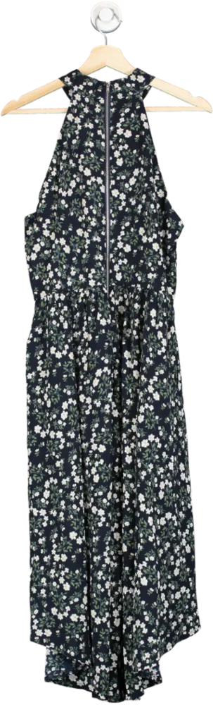 Mela London Navy Blue Halter Neck Floral Midi Dress UK 12