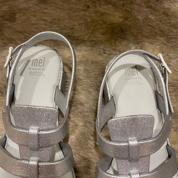 Melissa Mel Dreamed  Girls Silver Glitter Sandals