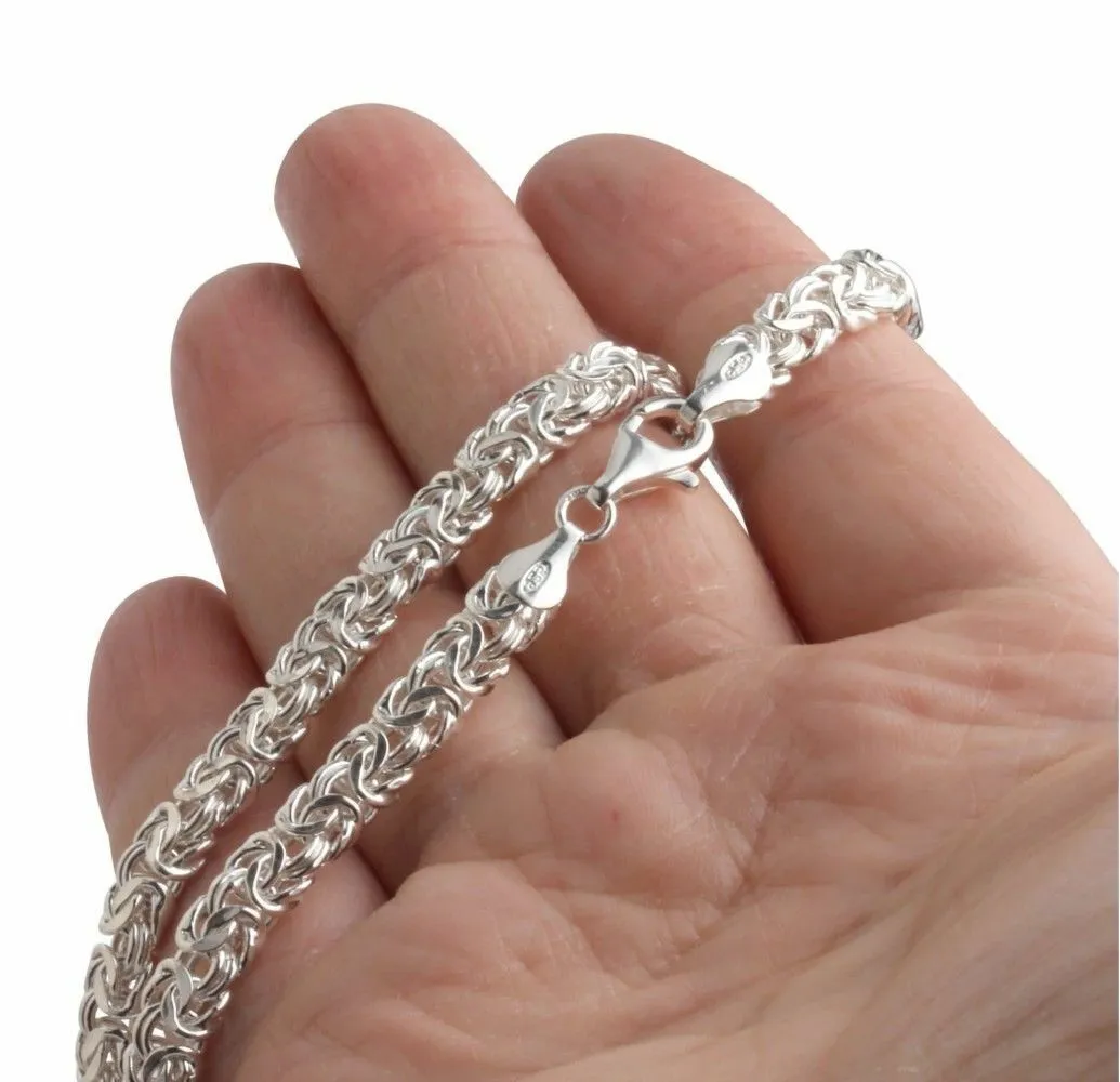 Men's Byzantine Chainmail Necklace Sterling Silver 3.5mm 22 inch