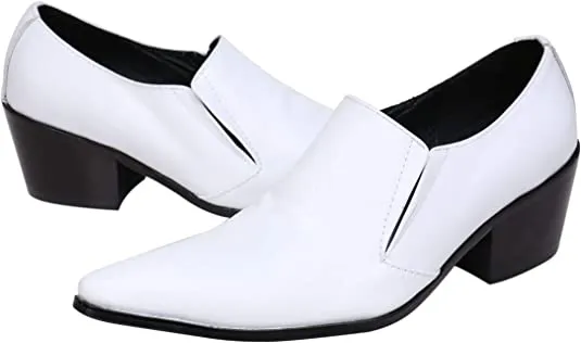 Men's High Cuban Heel Shiny Western Loafers
