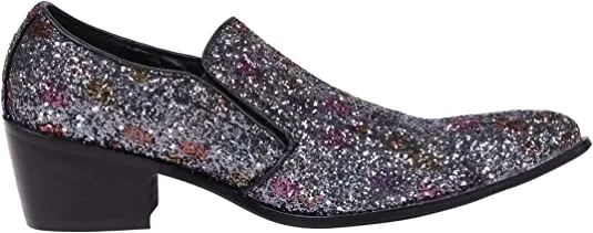 Men's High Cuban Heel Shiny Western Loafers