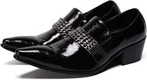 Men's High Cuban Heel Shiny Western Loafers