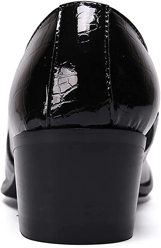 Men's High Cuban Heel Shiny Western Loafers