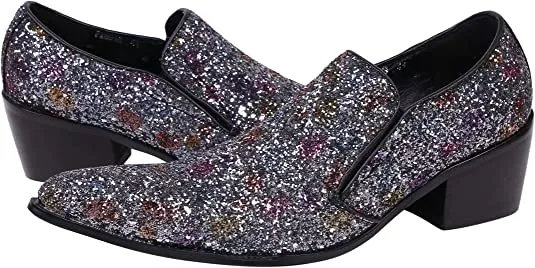 Men's High Cuban Heel Shiny Western Loafers