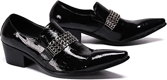 Men's High Cuban Heel Shiny Western Loafers