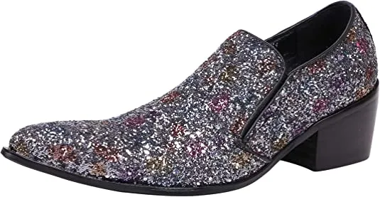 Men's High Cuban Heel Shiny Western Loafers