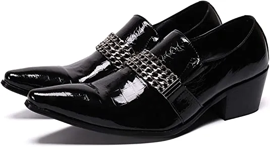 Men's High Cuban Heel Shiny Western Loafers