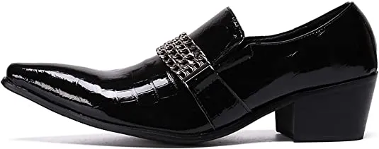 Men's High Cuban Heel Shiny Western Loafers