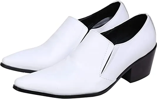 Men's High Cuban Heel Shiny Western Loafers