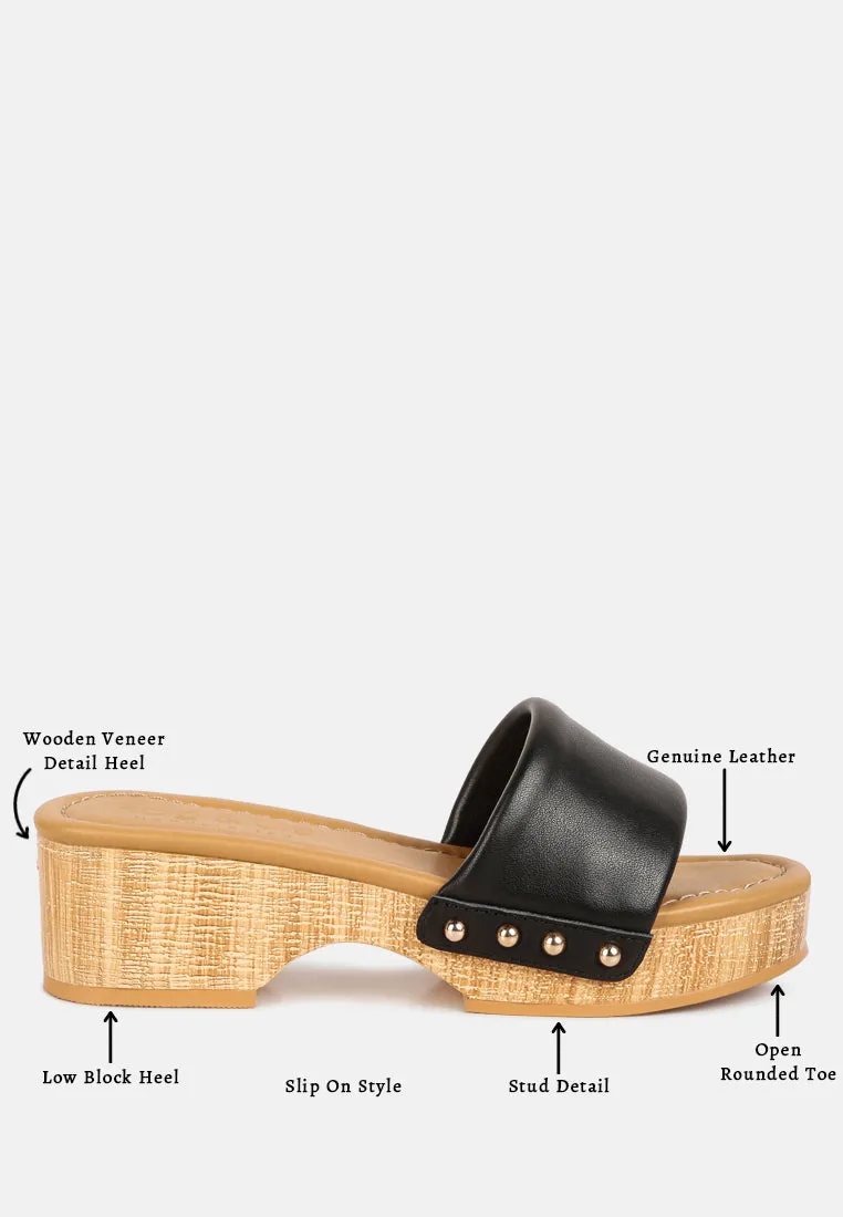 Minny Textured Heel Leather Slip On Sandals By Ruw