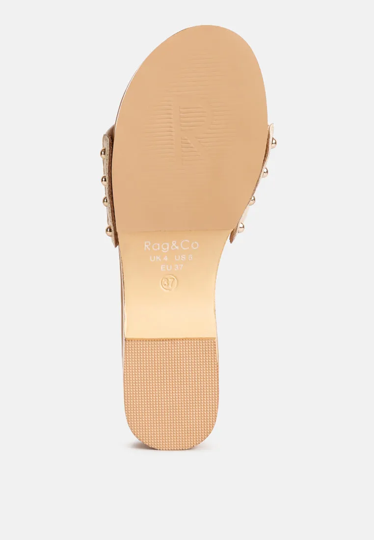 Minny Textured Heel Leather Slip On Sandals By Ruw