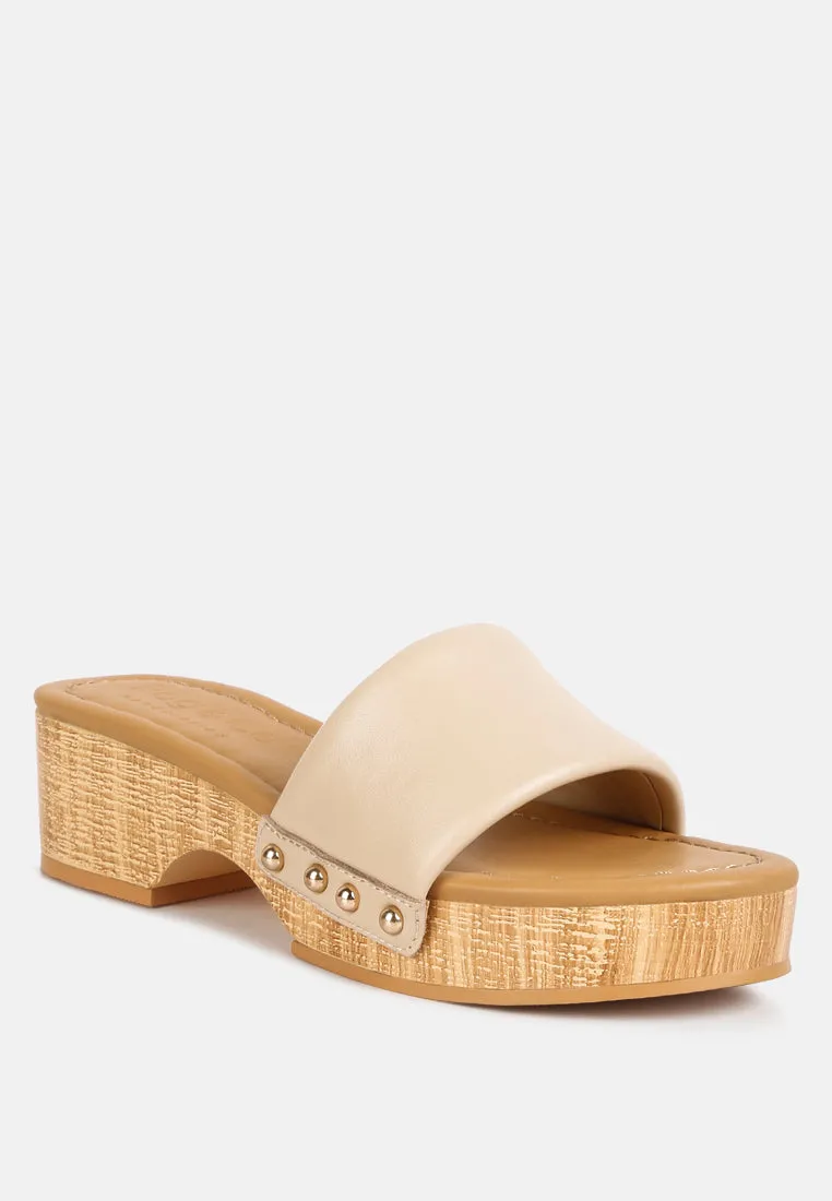 Minny Textured Heel Leather Slip On Sandals By Ruw