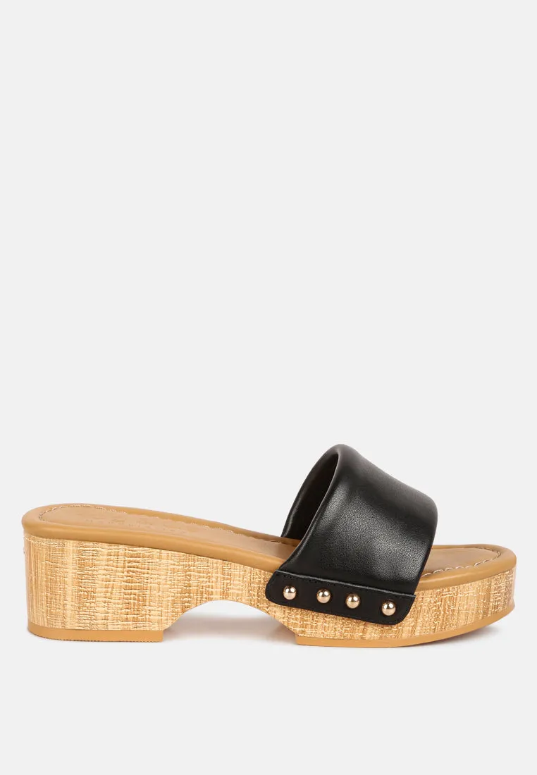 Minny Textured Heel Leather Slip On Sandals By Ruw