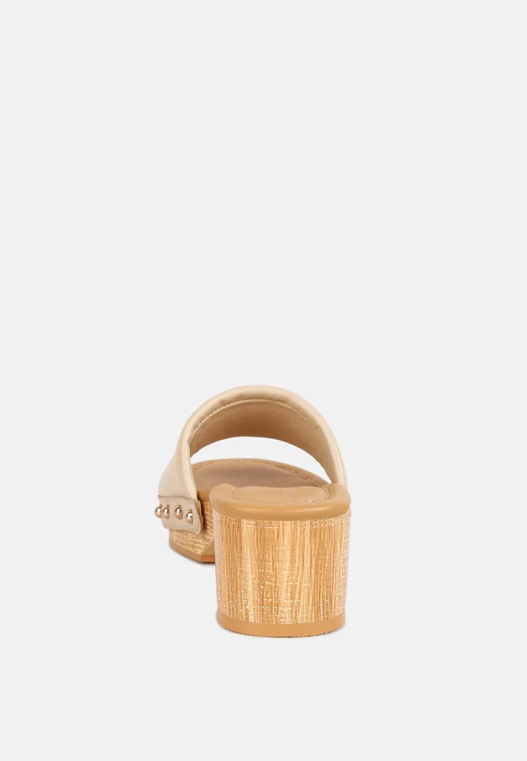 Minny Textured Heel Leather Slip On Sandals By Ruw