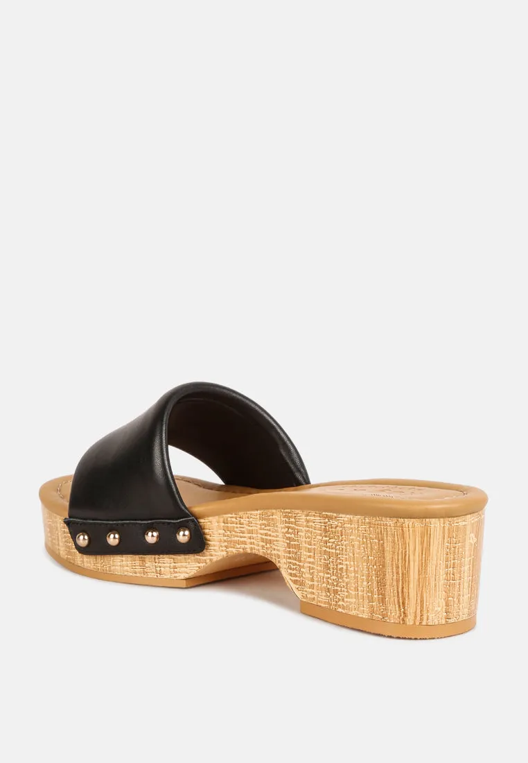 Minny Textured Heel Leather Slip On Sandals By Ruw