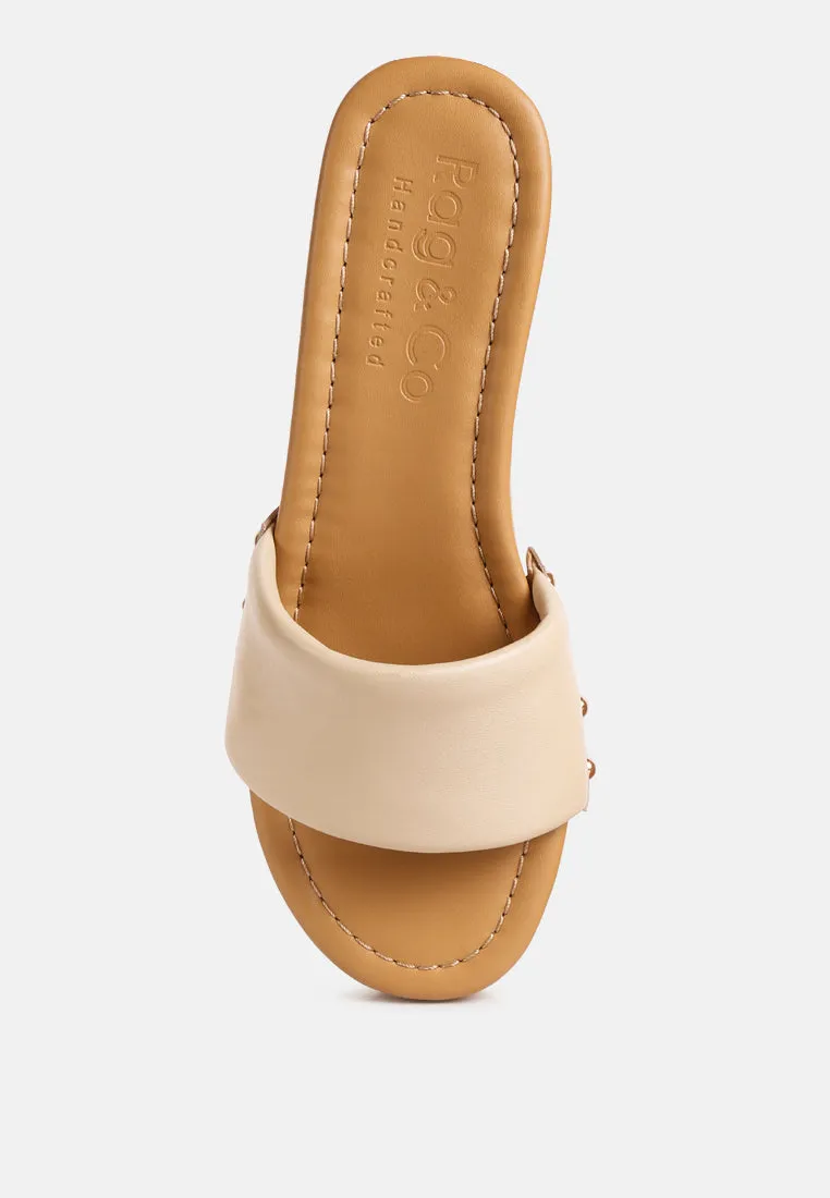 Minny Textured Heel Leather Slip On Sandals By Ruw