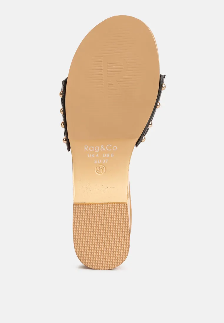 Minny Textured Heel Leather Slip On Sandals By Ruw
