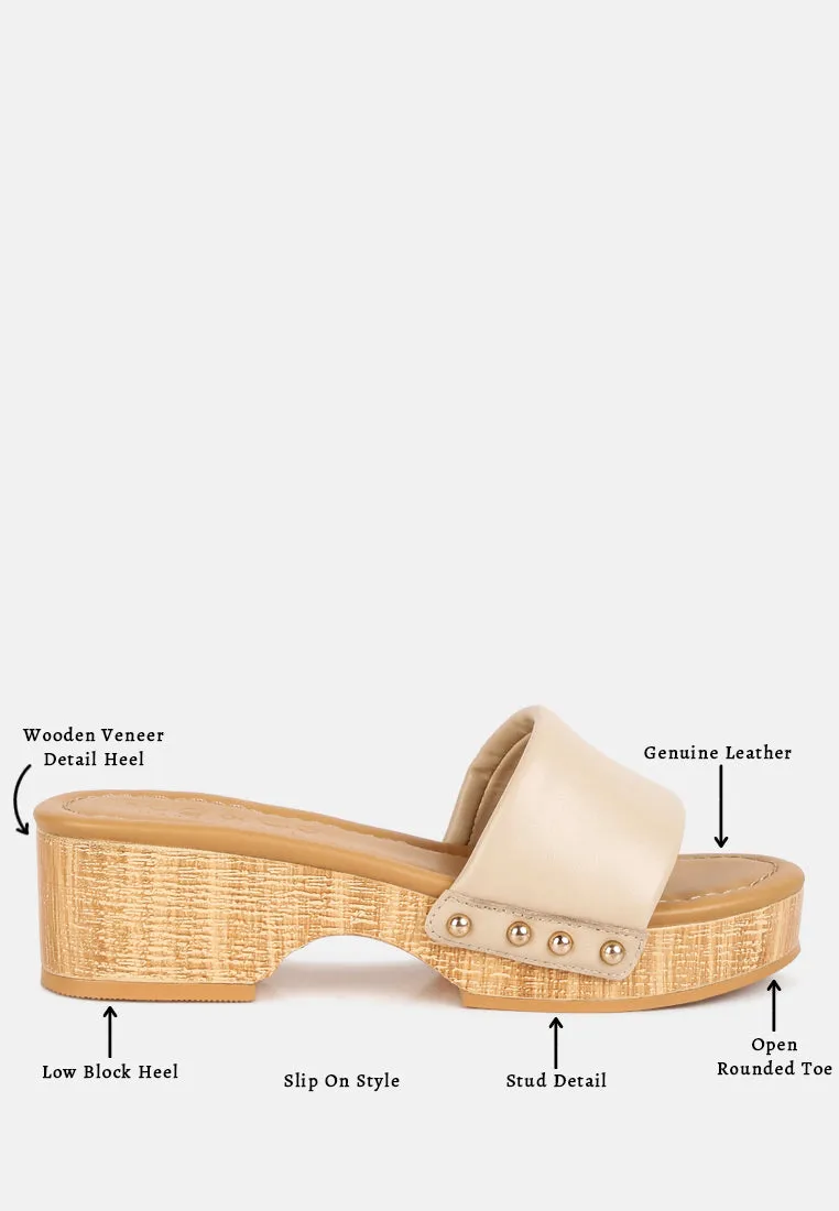 Minny Textured Heel Leather Slip On Sandals By Ruw