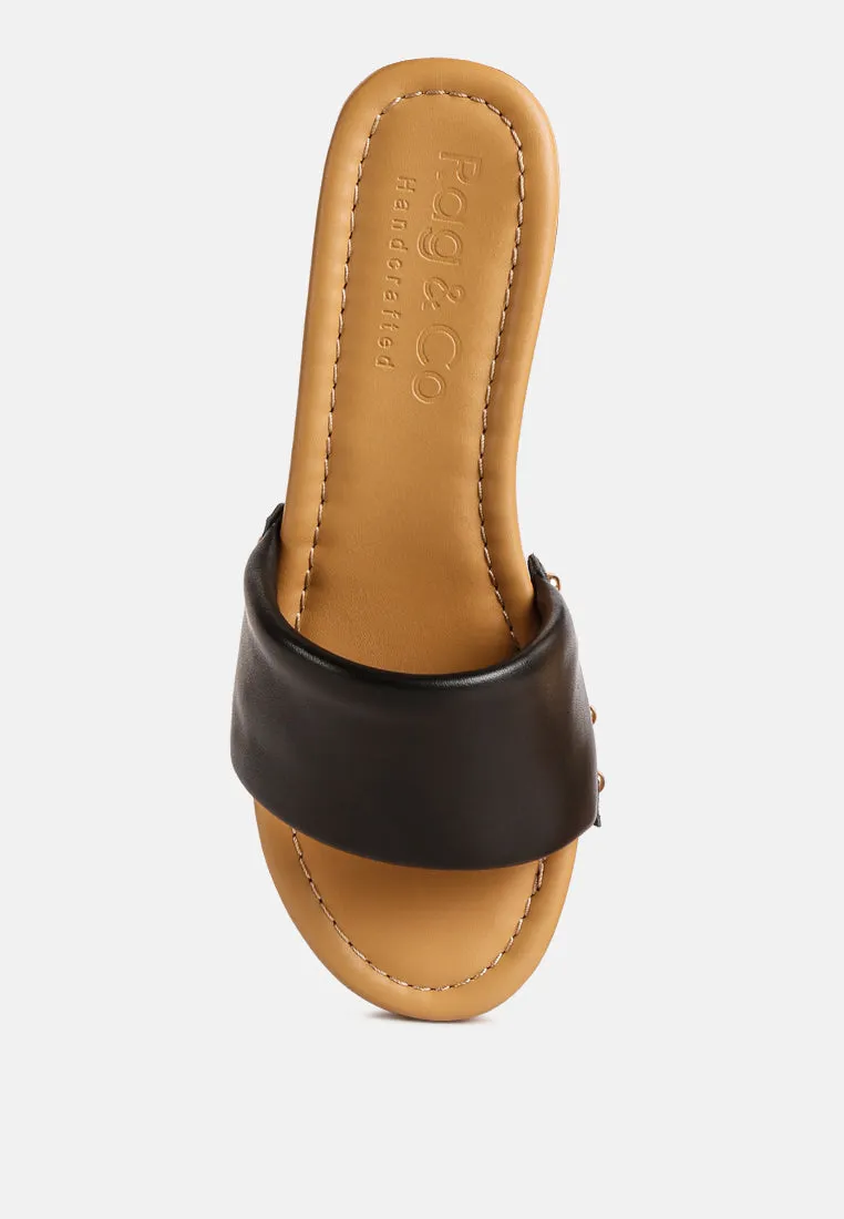 Minny Textured Heel Leather Slip On Sandals By Ruw