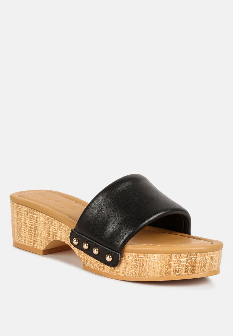 Minny Textured Heel Leather Slip On Sandals By Ruw