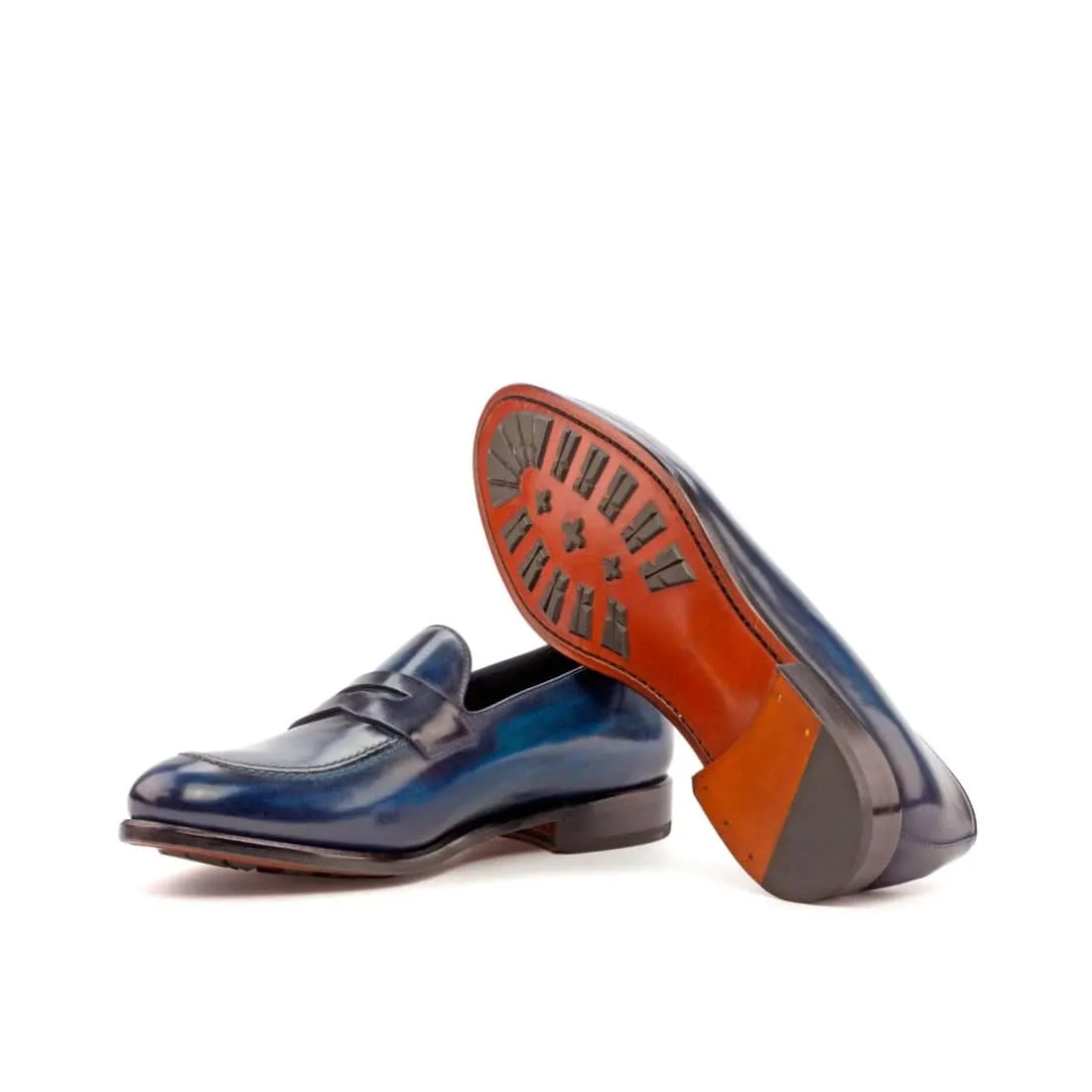 Mocassins Penny à bandeau en cuir patiné bleu