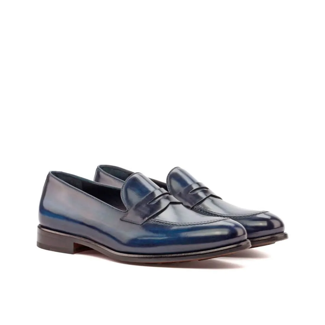 Mocassins Penny à bandeau en cuir patiné bleu