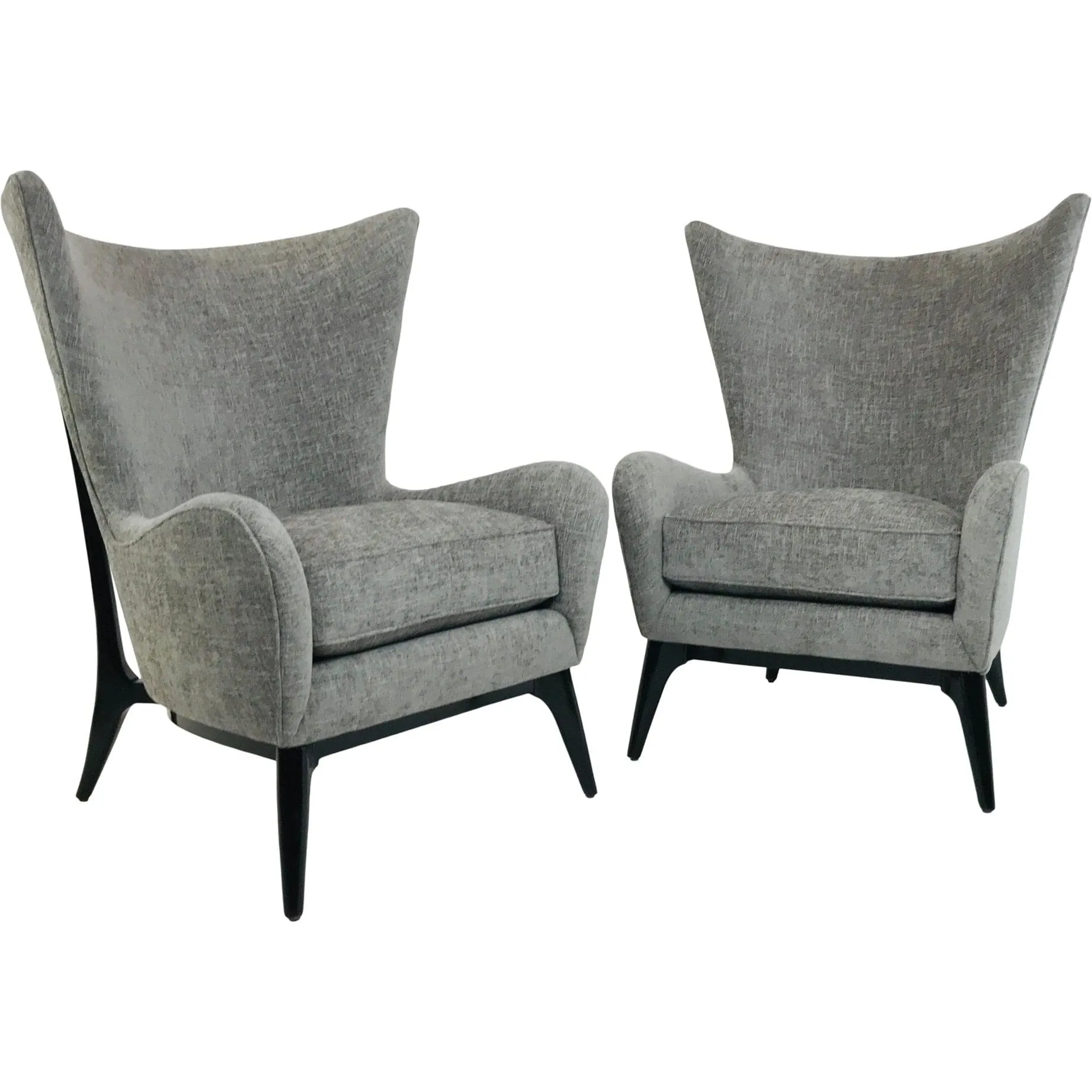 Modern Grey Upholstered Mid Century Wingback Chair