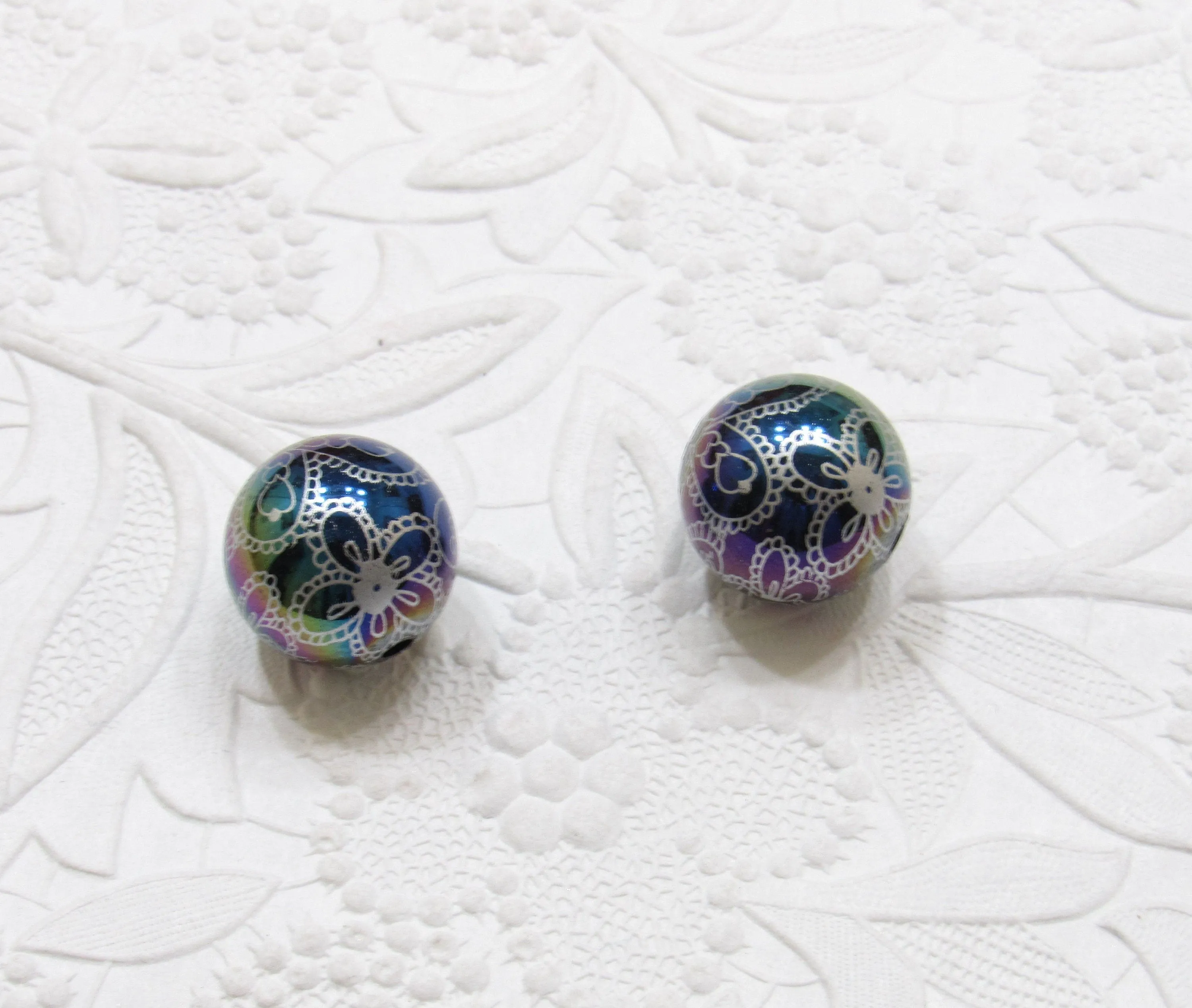 New 20mm Silver Satin Black Flower Bead Pearls, Bubblegum Beads, Chunky Gumball Beads, Bubblegum Bead Supply, Chunky Printed Pearl Beads