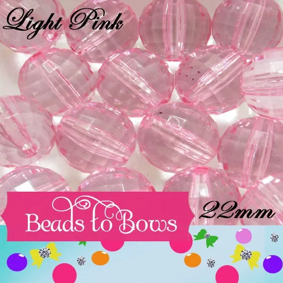 NEW 22mm Light Pink Faceted Beads, Bubblegum Bead, Multifaceted Chunky Bead, Chunky Bubblegum Necklace Bead Supply, Jewelry Supply,