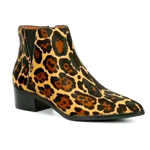 New ANTONIO MELANI Lavonnie Booties Leopard Print Calf Hair Block Heel 6, 6.5, 7