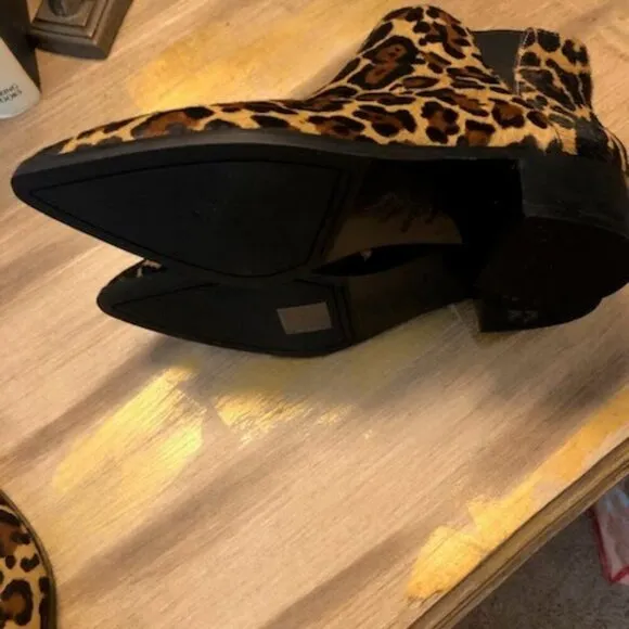New ANTONIO MELANI Lavonnie Booties Leopard Print Calf Hair Block Heel 6, 6.5, 7