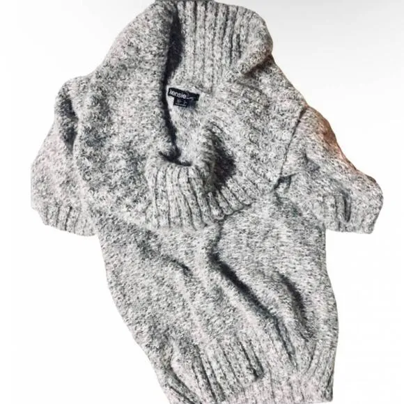 NEW NORDSTROM KENSIE Cowl Neck Grey White Chunky Knit Short Sleeve Sweater S