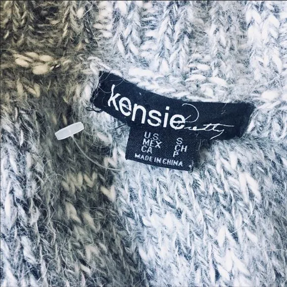 NEW NORDSTROM KENSIE Cowl Neck Grey White Chunky Knit Short Sleeve Sweater S