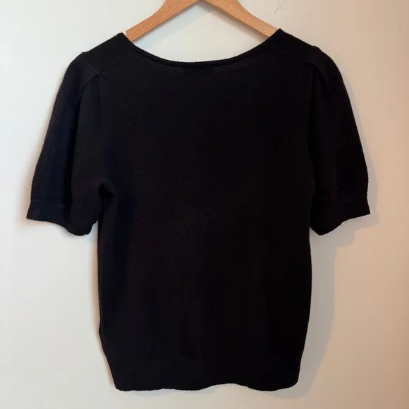 NWT Madewell Black Cashmere V-Neck Puff-Sleeve Sweater Tee SZ M