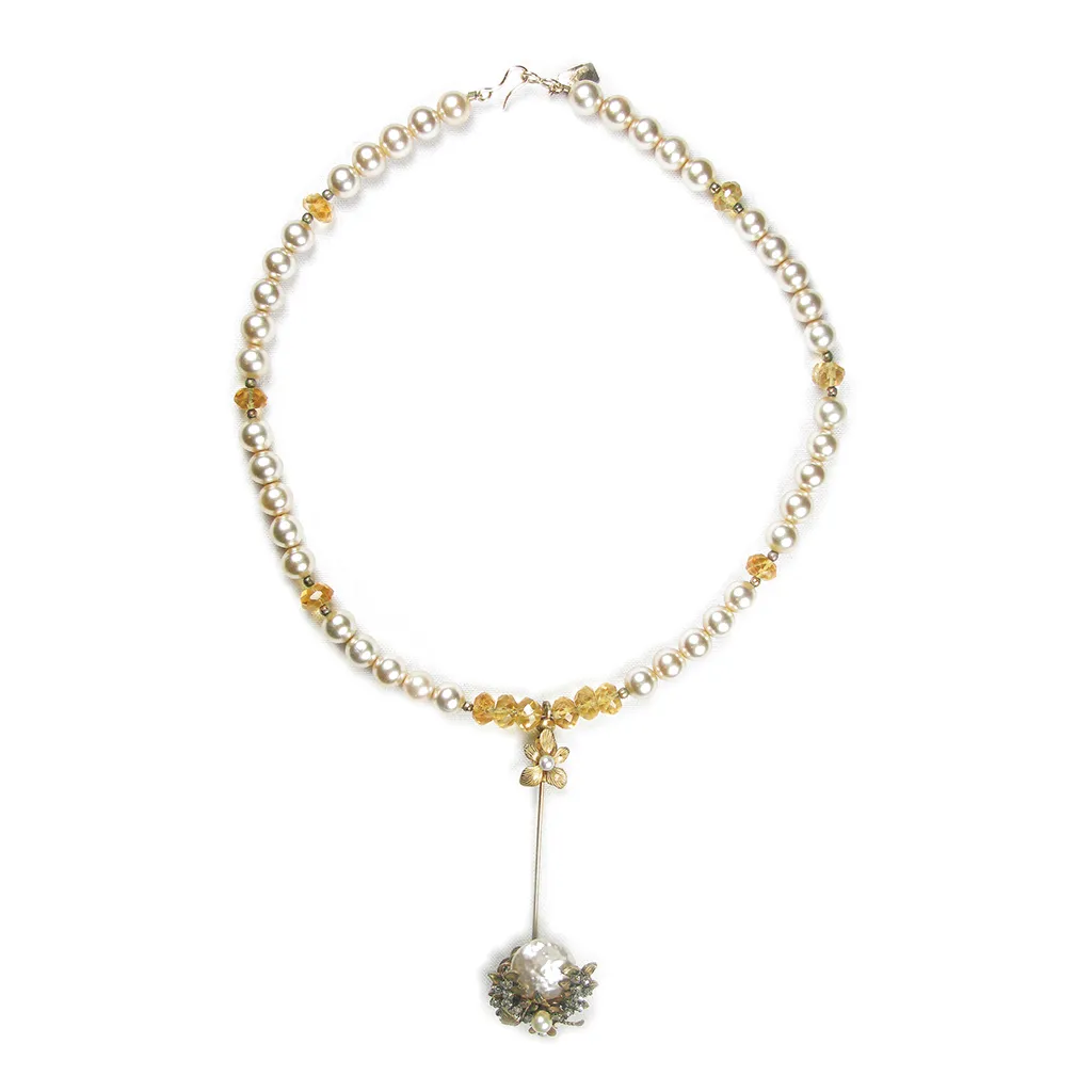 One-Of-A-Kind Vintage Couture Citrine Haskell Pin Drop Necklace