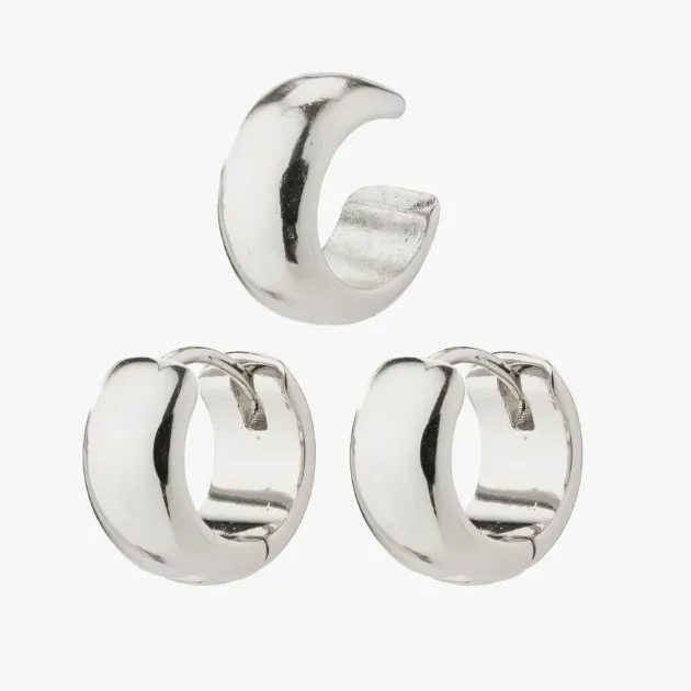 Pilgrim Pace Silver Hoop and Cuff Earrings