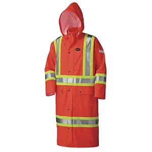 Pioneer V3520350 FR Oil & Chemical Resistant Long Rain Coat - Hi-Vis Lightweight, Orange
