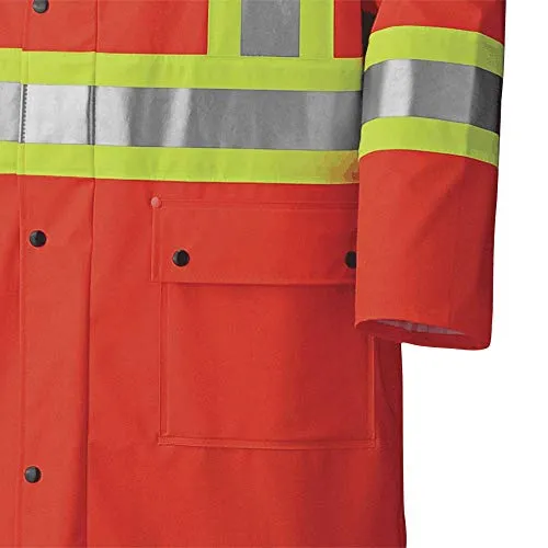 Pioneer V3520350 FR Oil & Chemical Resistant Long Rain Coat - Hi-Vis Lightweight, Orange