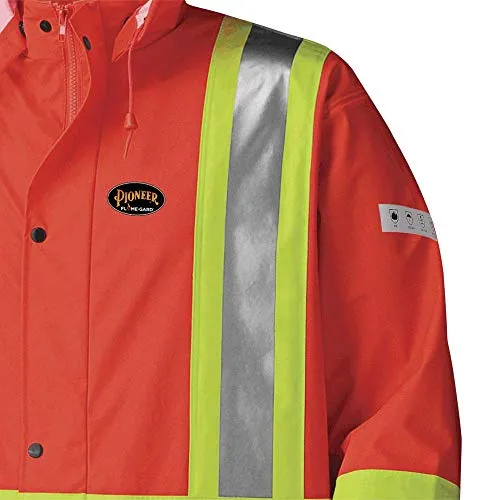 Pioneer V3520350 FR Oil & Chemical Resistant Long Rain Coat - Hi-Vis Lightweight, Orange
