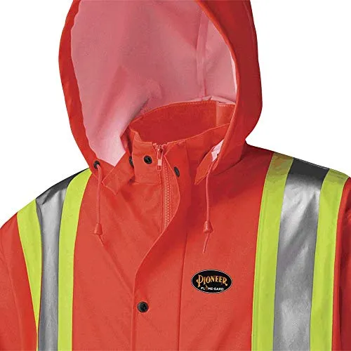 Pioneer V3520350 FR Oil & Chemical Resistant Long Rain Coat - Hi-Vis Lightweight, Orange