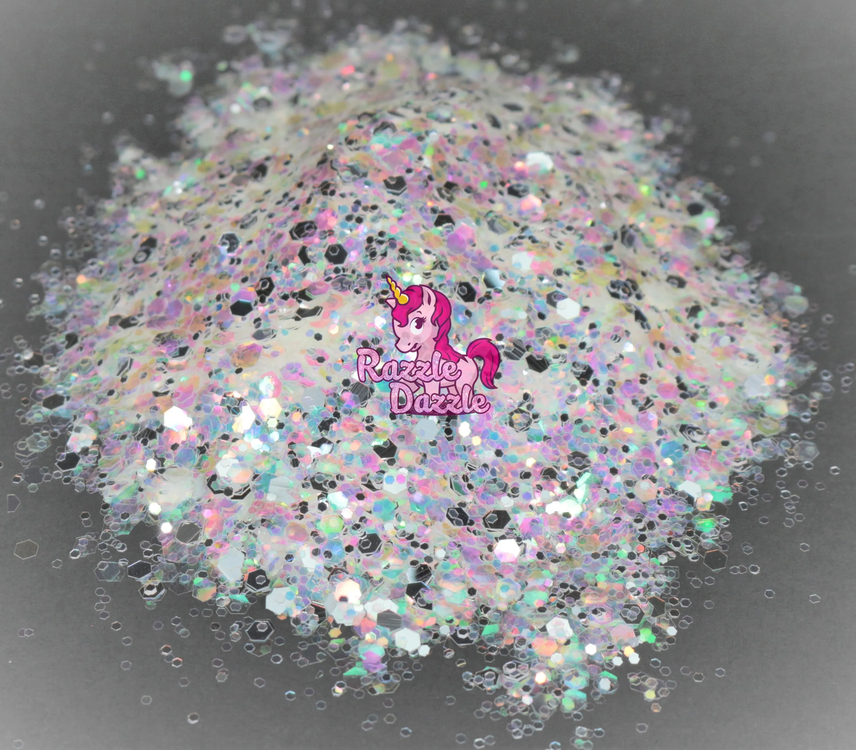 Razzle Dazzle Crushed Ice White, Silver, Translucent mix of different sized hexes | Holographic 3D Art | Nail Art for Sticker for Resin Nail Tips| Sparkles Flakes