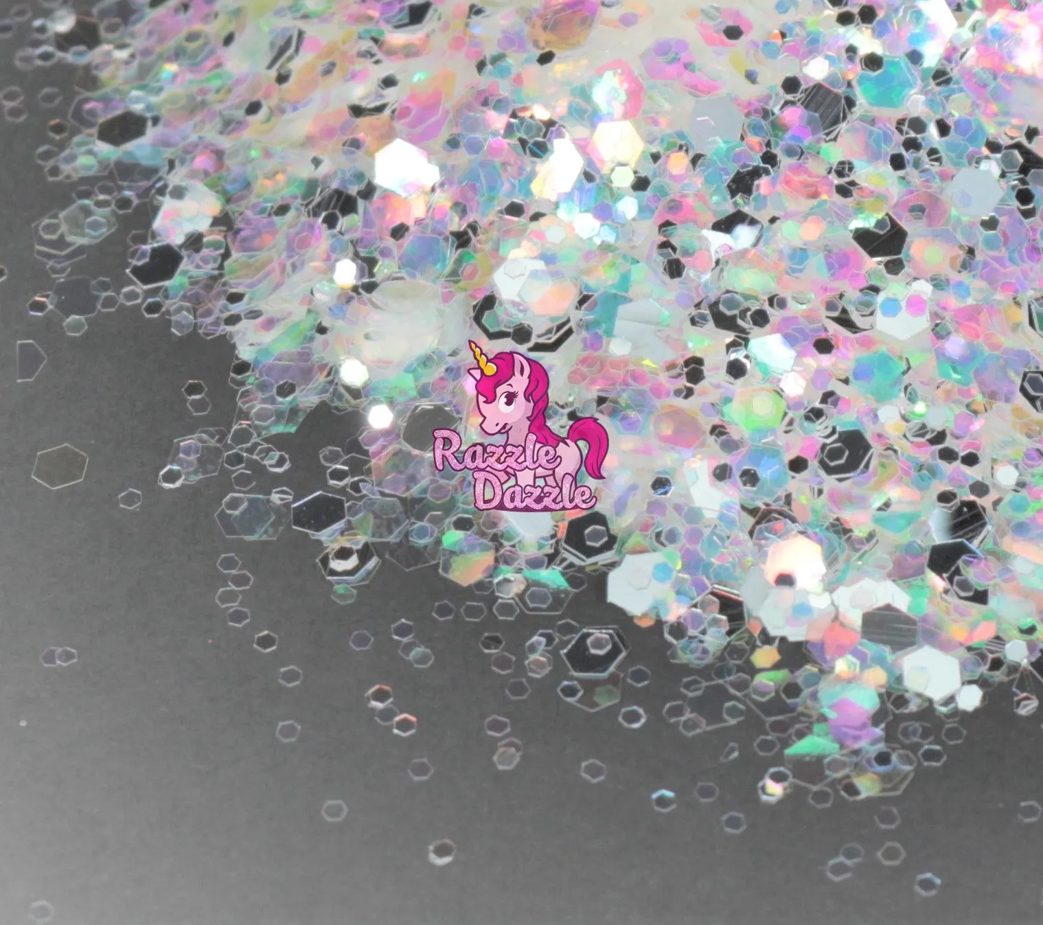 Razzle Dazzle Crushed Ice White, Silver, Translucent mix of different sized hexes | Holographic 3D Art | Nail Art for Sticker for Resin Nail Tips| Sparkles Flakes