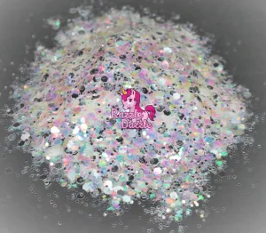 Razzle Dazzle Crushed Ice White, Silver, Translucent mix of different sized hexes | Holographic 3D Art | Nail Art for Sticker for Resin Nail Tips| Sparkles Flakes