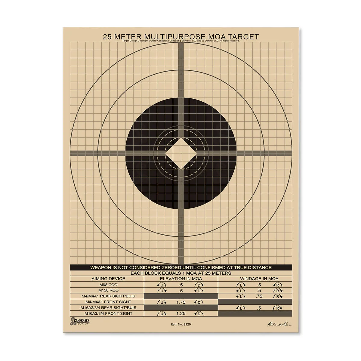Rite in the Rain All-Weather 25m Multipurpose Zeroing Target Universal MOA 100 Pack