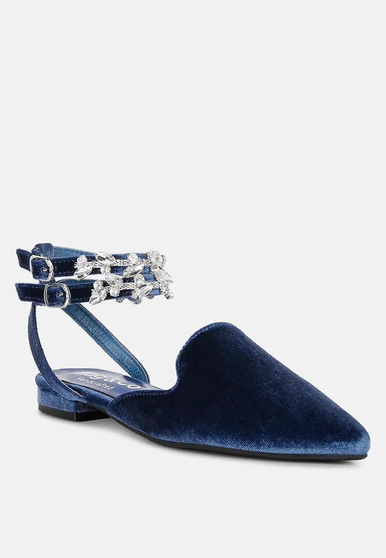 Salome Black Velvet Luxe Jewelled Flat Mules By Ruw