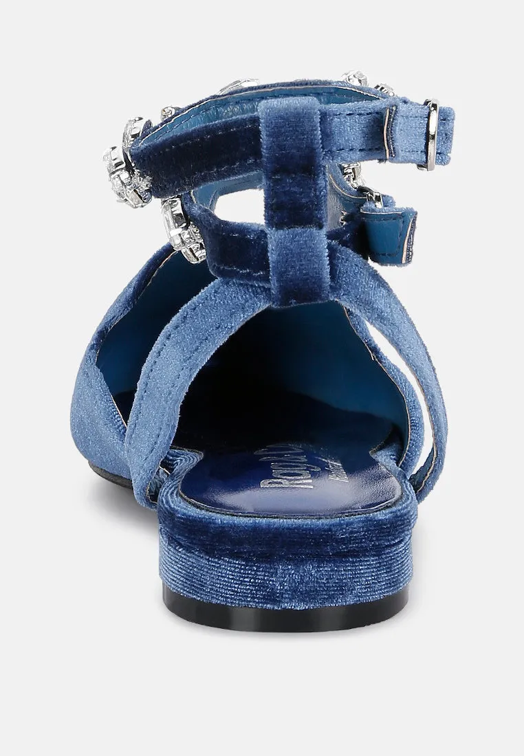 Salome Black Velvet Luxe Jewelled Flat Mules By Ruw