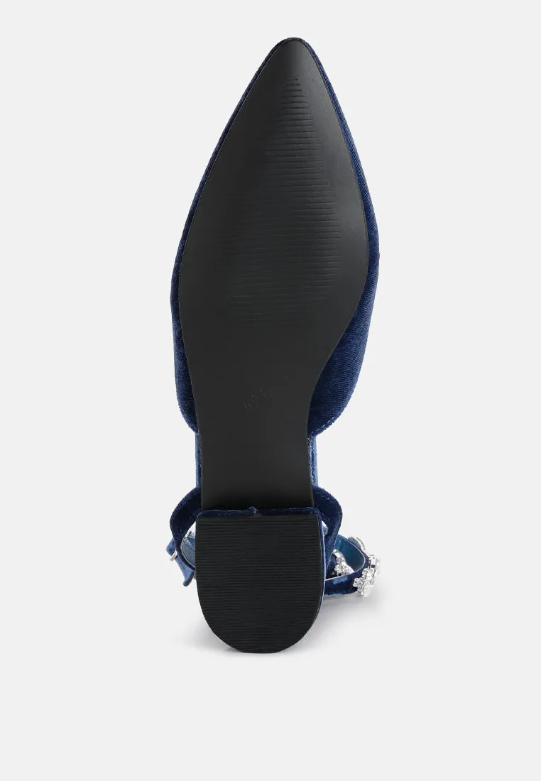 Salome Black Velvet Luxe Jewelled Flat Mules By Ruw